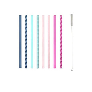 NEW Ello Reusable Plastic Straws with Cleaning Brush, One Size, Blue & Pink